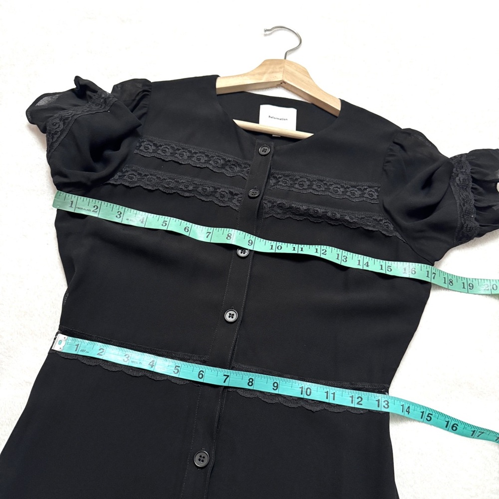 Reformation sz 2 Woodson in Black Lace Trim Midi Button Down Dress - Picture 8 of 10